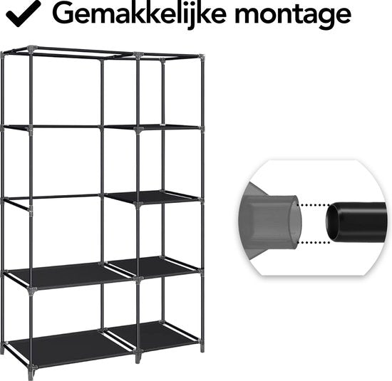 Brixy Kleiderschrank - Kleiderschrank - Faltbarer Kleiderschrank - Faltbarer Stoffschrank - Campingschrank - 88 x 45 x 168 cm - Schwarz