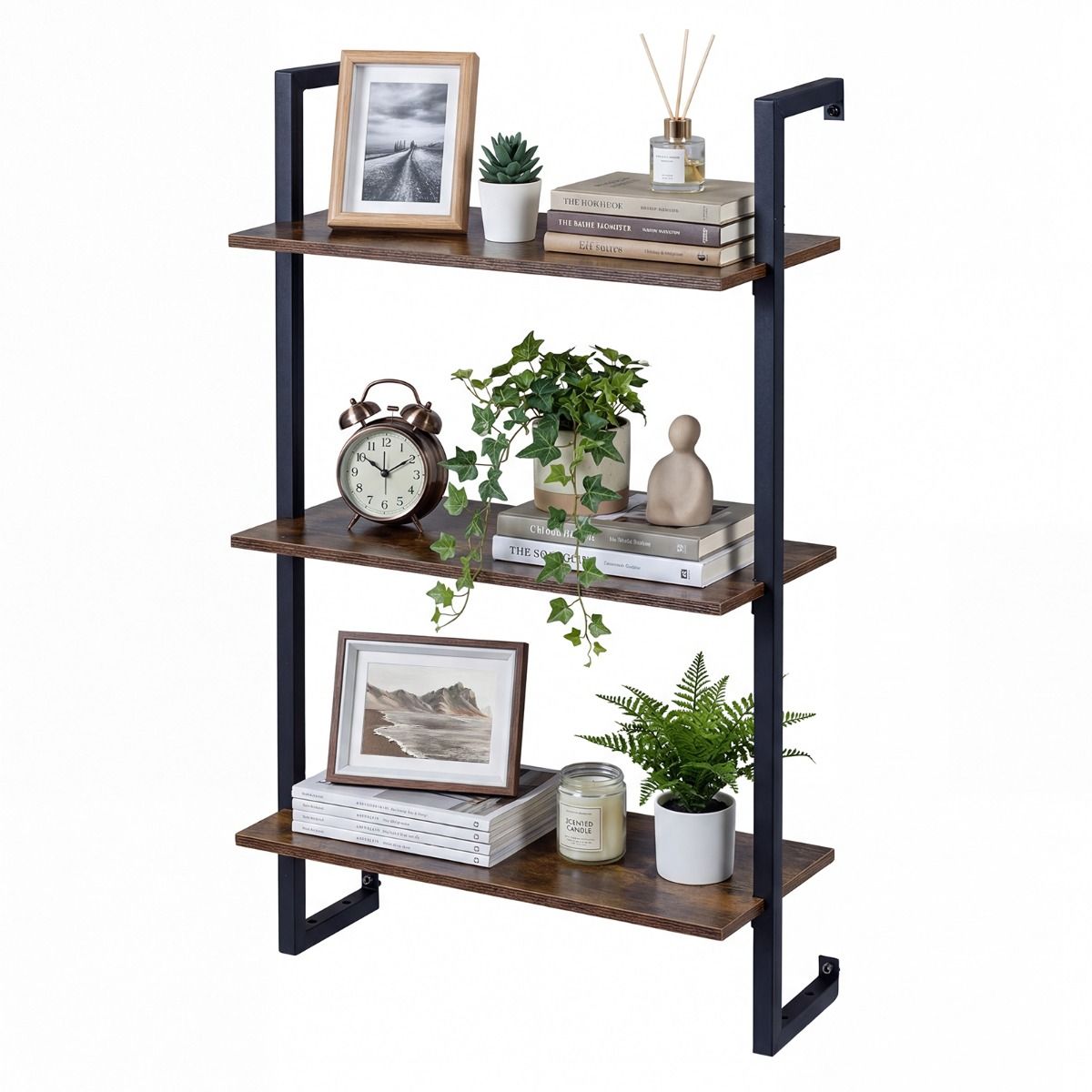Coast Wandregal Küchenregal – 3 Ebenen – Metallrahmen – braun – 53 x 23 x 90 cm