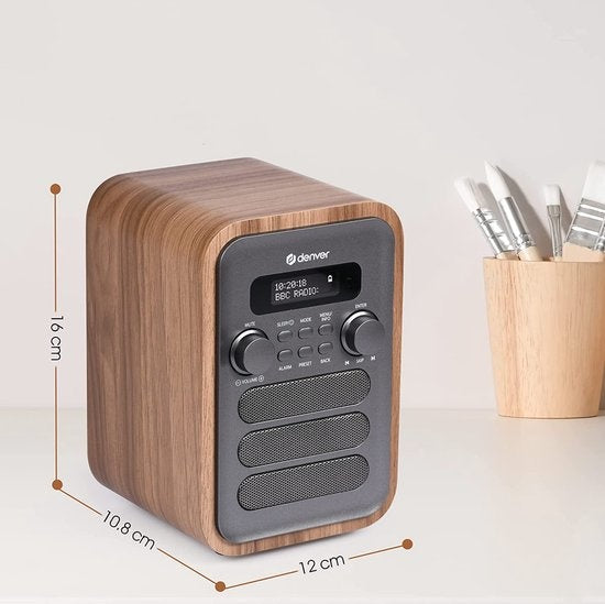 Denver - DAB48 - DAB+ Radio - Bluetooth/ FM - LCD-Bildschirm - Grau/ Braun