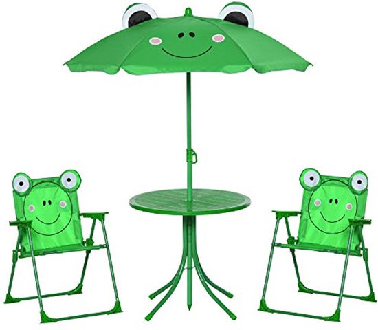 Gartenmöbel-Set für Kinder - 4-teiliges Frosch-Design mit rundem Tisch und Klappstühlen