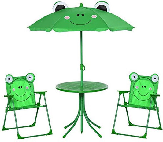 Gartenmöbel-Set für Kinder - 4-teiliges Frosch-Design mit rundem Tisch und Klappstühlen
