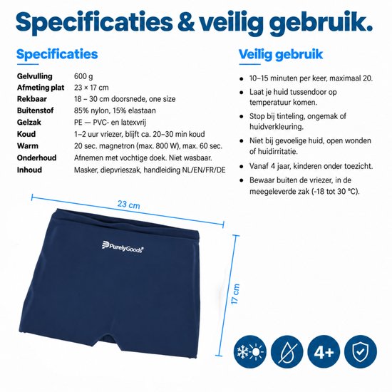 PurelyGoods® Migräne-Maske 600 g – Kühlpack mit Gefrierbeutel – Blau