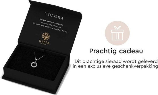 Yolora Damen-Halskette mit rundem Anhänger - Kalpa Camaka Kristalle - Silber - 18K Weißgold vergoldet - Damen-Halskette Silber - Schmuck - Halskette - Luxuriöse Geschenkbox - Geschenkbox - Geschenkbox - Schöne Geschenkverpackung