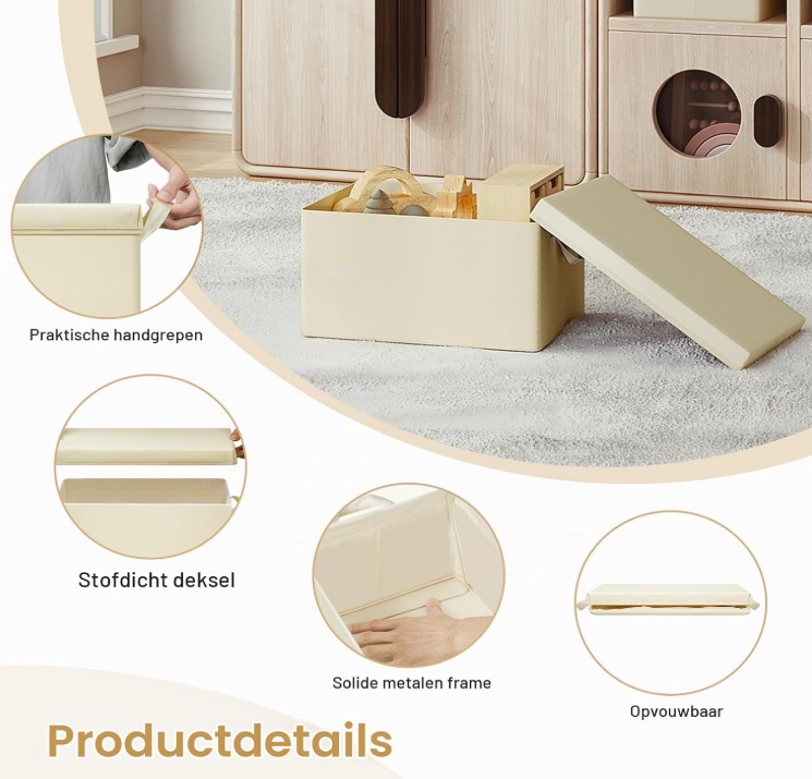 WOLTU Aufbewahrungsbox mit Deckel – Creme – 38 x 27 x 20 cm – Zusammenklappbar, 20 Liter