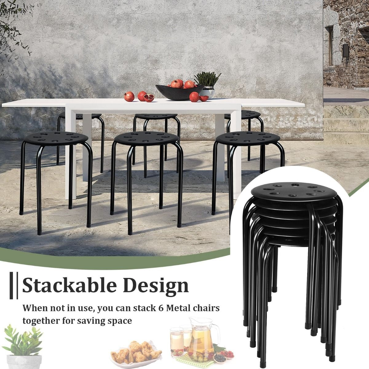 Stapelhocker 6er Set stapelbarer Metallhocker Esszimmerhocker Hocker für Home Office Klassenzimmer 44,5 cm Sitzhöhe 30 x 30 x 44,5 cm
