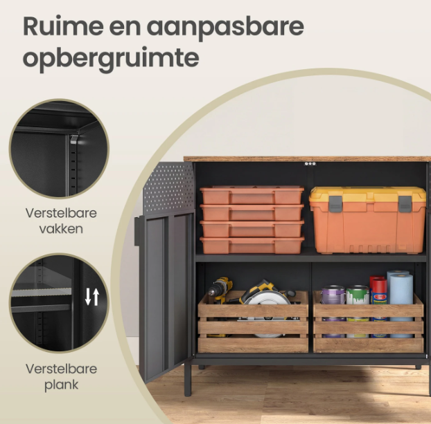 Joyfurnos Schwarzer Aufbewahrungsschrank mit Tür und verstellbarem Einlegeboden – 80 x 40 x 76 cm