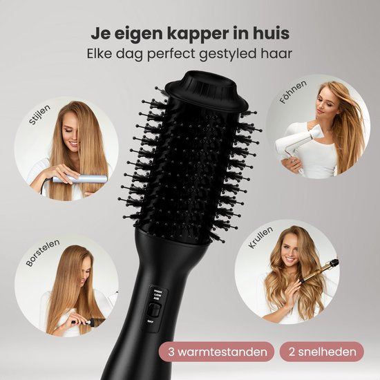 Auronic 4-in-1 Haartrocknerbürste - Airstyler - Kämme - Styles - Locken - Föhnen - 37 mm Lockenbürste - 360 Grad Luftstrom - Schwarz/Schwarz