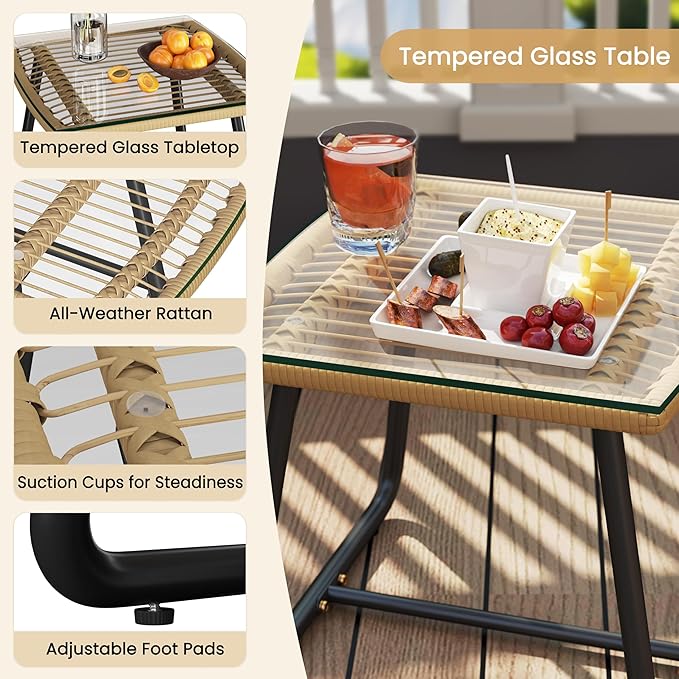 Yaheetech 3-teiliges Bistro-Set – inklusive Kissen und Glastisch – Beige/Creme