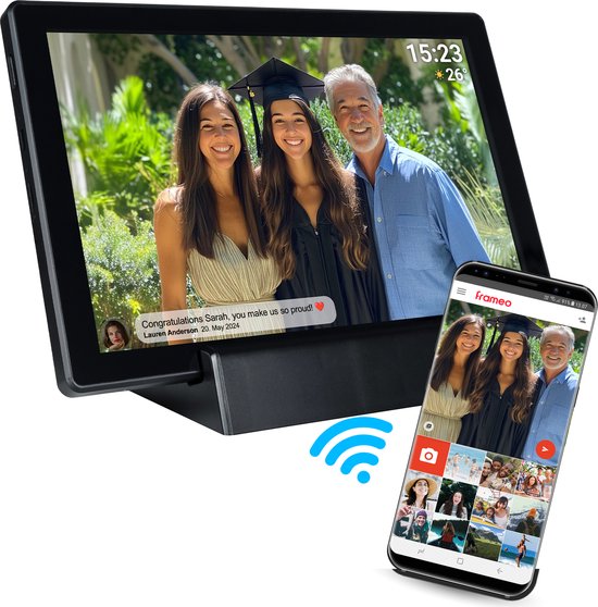 Denver Digitaler Fotorahmen 10,1 Zoll - Drahtlos - Inkl. Ladestation - HD - Frameo App - Fotorahmen - WiFi - IPS-Touchscreen - 16GB - PFF1070B
