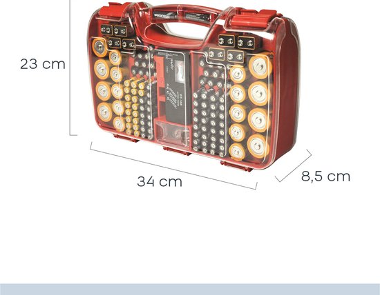 Battery Daddy Doppelseitiger Batteriekasten mit Batterietester- Batterie-Organisationshalter Aufbewahrungsbox für 180 Batterien - Batterieaufbewahrungsbox mit Griff - Geeignet für AA, AAA, 9-Volt, C, Knopfzellen und D-Batterien