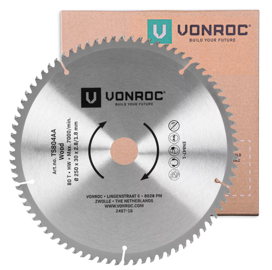 Sägeblatt 80T - Ø 250 x 30 x 2.8/1.8mm | für VONROC Sägetische TS504AC, TS505AC und universal