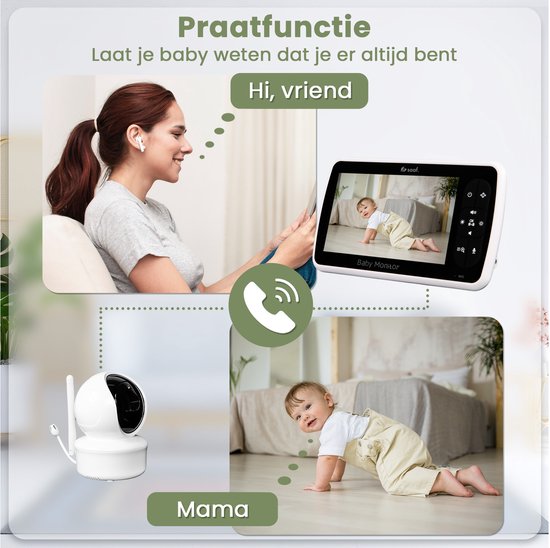 Saaf Babyphone - Inkl. Kamera und Monitor - Steuerbar/neigbar - Sprechfunktion - 5" Bildschirm