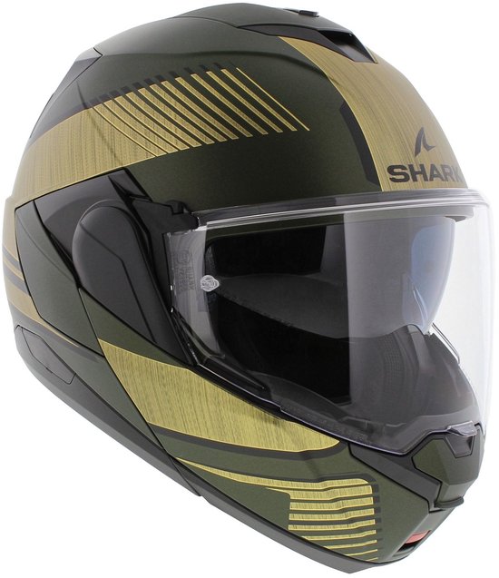 SHARK Oxo Sikter Mattgrün Chrom Gold GUQ Systemhelm – Größe XL – Helm