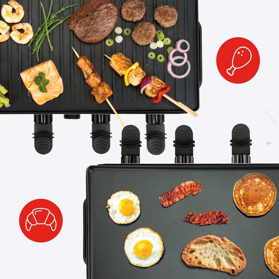 Bourgini Gourmet Raclette Pure - Gourmet-Set mit wendbarer Grill- und Backplatte - Raclette 8 Personen - 21x42 cm - PFAS-freie Beschichtung - Einstellbarer Thermostat - inkl. 8 Spachteln und Pfännchen