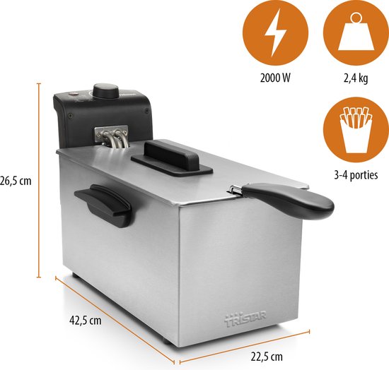 Tristar Fritteuse 3 Liter – FR-6946 – 2000 W – Kaltzone – Edelstahl