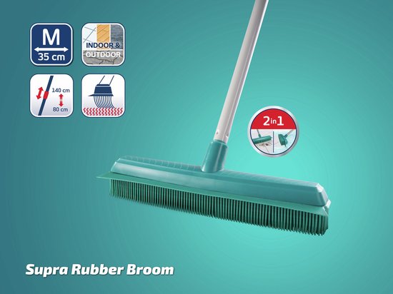 Leifheit Classic Suprabezem – Gummibesen mit Teleskopstiel – Stiellänge 80–140 cm – Kehrbreite 35 cm