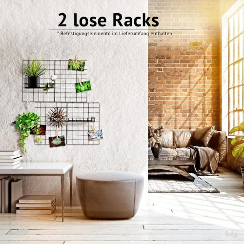 Gadgy - Klappbares Wandregal im Industrial-Stil - mit 2 Regalen, 6 S-Haken und 10 Heringen - Schwarz