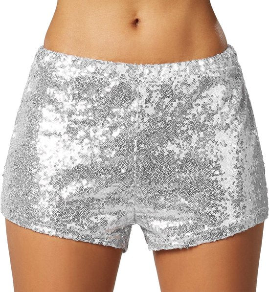 Dressforfun Faschingskostüm Pailletten Shorts – Silber – Damen – Größe S
