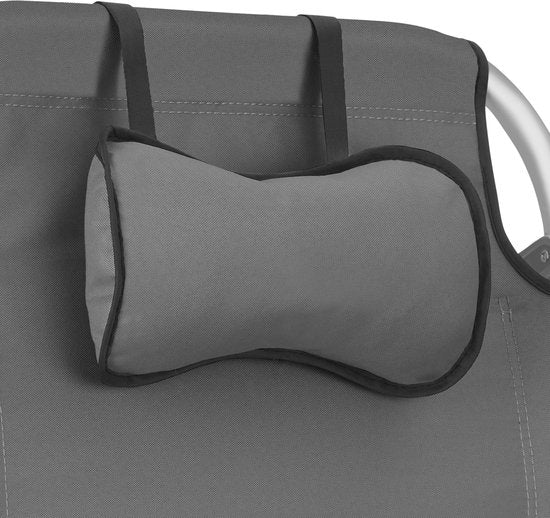 tectake® Beach Chair Coral - faltbarer Campingstuhl mit Kühltasche und Aufbewahrungstasche - 5-fach verstellbare Rückenlehne mit Kopfkissen - breite Armlehnen mit Becherhalter / Telefonhalter - faltbarer Campingstuhl - Grau