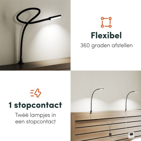 Nolt Leselampe für das Bett - Nachtlicht dimmbar - 2 Bettlampen - Bettlampe für das Schlafzimmer - Leselampen für das Kopfteil - Leselampe für Erwachsene