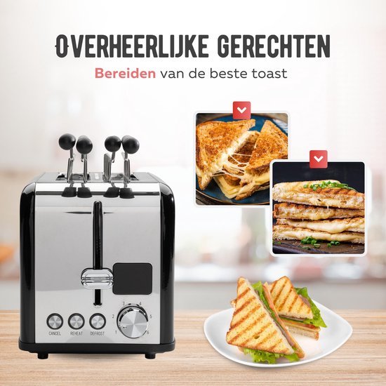 Qualitá® Toaster mit Clips für getoastete Sandwiches - Retro-Toaster - Sandwichhalter - Croque Monsieur Gerät - Edelstahl/Schwarz