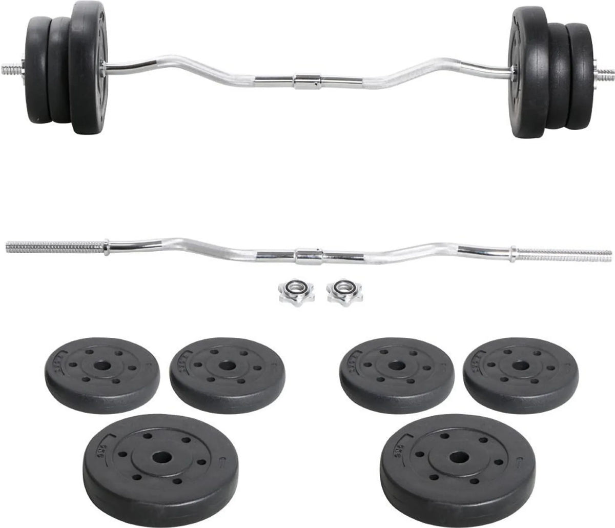 Yaheetech EZ-curl Hantelset 25 kg - Ausgestattet mit verchromter Curl-Stange und 6 Betongewichtsscheiben und Schlössern - Für Krafttraining und Muskelaufbau - Schwarzer Metallkunststoff und Beton - 120 x 26 x 26 cm