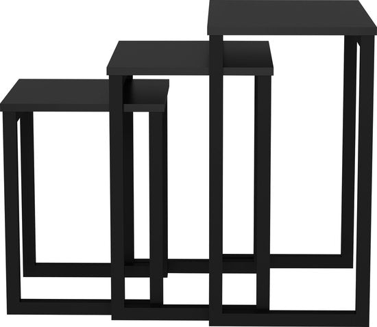 Robuster schwarzer Industrie-Beistelltisch 3er-Set: Platz sparen mit Stil