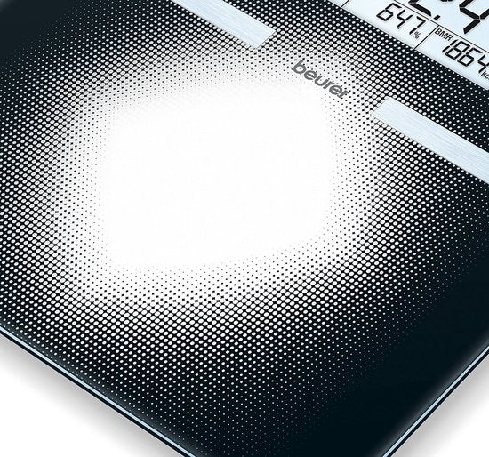 Beurer BG 21 Personenwaage – Körperanalyse – BMI/BMR/AMR - Bis zu 180 kg - 30 x 31,5 cm - 10 Benutzer - Beleuchtetes großes 2-zeiliges LCD-Display - Inkl. Batterien - 5 Jahre Garantie