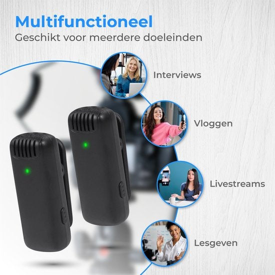 Nuvance - Drahtloses Mikrofon - 2 Stück mit Ladekoffer - Tie Pin Mikrofon - Usb C - Lavelier Mikrofon - Plug & Play