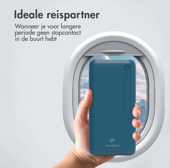 iMoshion® Powerbank 27000 mAh - Schnelles Ladegerät & Batterieanzeige - Geeignet für iPhone & Samsung, u.a. - 18 Watt - USB A, USB C & Micro USB - Blau
