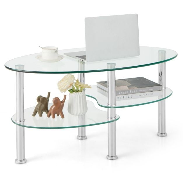 Coast Couchtisch - 3 Schichten - gehärtetes Glas - Modern - 89 x 50 x 45 cm - Weiß