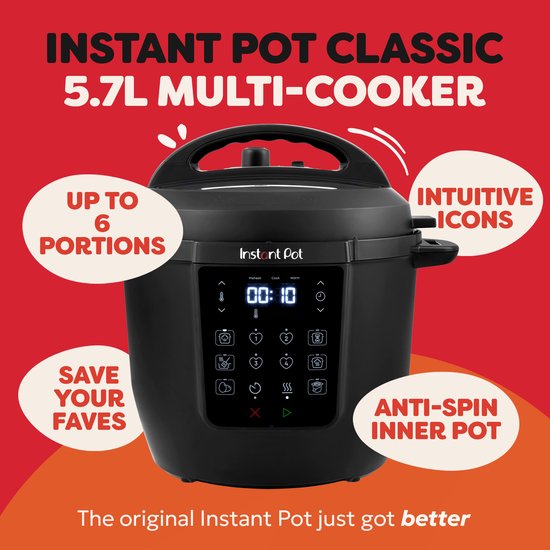 Instant Pot Rio 5,7 l Multikocher – 7-in-1-Schnellkochtopf – Slow Cooker – Dampfgarer – Joghurtbereiter – Bis zu 6 Portionen – Verbesserte Dampfabgabe