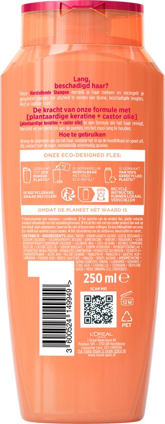 L'Oréal Paris Elvive Dream Lengths Shampoo - Für langes, geschädigtes Haar - Regenerierendes Shampoo - 250 ml