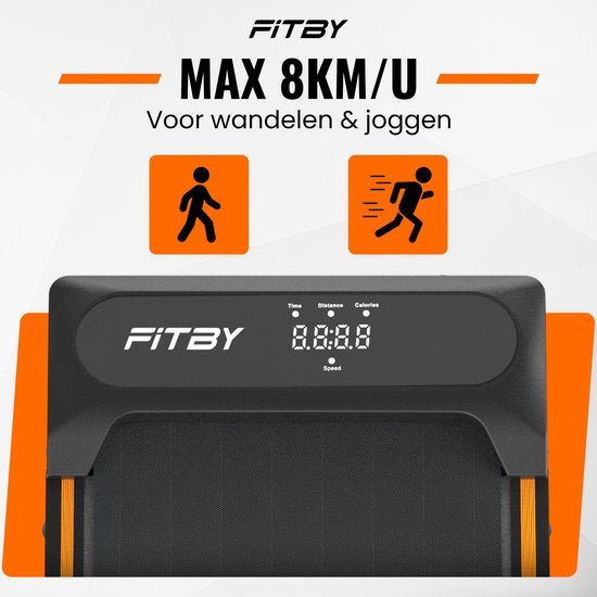 Fitby Laufband - Laufband mit Steigung 5% - 8% - Laufband 1-8 km/h - Laufband - Walking Treadmill - Schwarz Orange