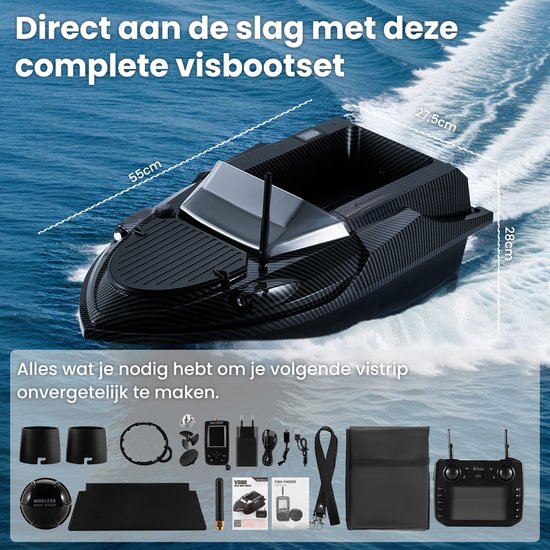Baitboat T70 - mit GPS und Fischfinder - Köderboot Karpfen - bis zu 3kg Nutzlast - Köderboot - 800m Reichweite - Schwarz - von Faas