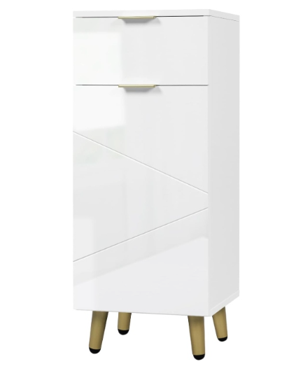 Woltu Waschtischunterschrank – mit 2 Flügeltüren, verstellbarem Einlegeboden und goldenen Details – für die Montage unter dem Waschbecken – weißes und goldenes Verbundholz – 60 x 60 x 30 cm