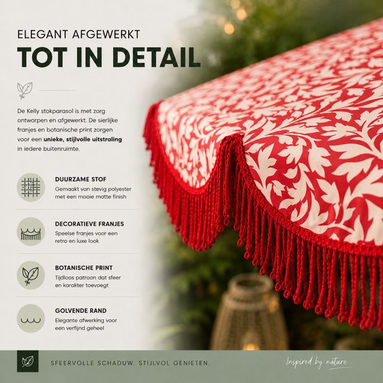 Mica Decorations Kelly Sonnenschirm mit Tragetasche – Stabsonnenschirm 238 x Ø 235 cm – Garten- oder Balkonsonnenschirm – Polyester, Stahl – Rot