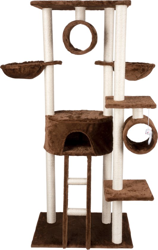 maxxpro Cat Post - Katzenspielzeug - 165 CM - Katzenpfosten - mit Katzenhaus und Katzentunnel - für große und kleine Katzen - Sisal - Braun