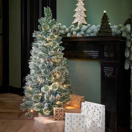 Black Box Trees Vandans Kunstweihnachtsbaum mit Beleuchtung H120 x Ø60 cm – Kunstbaum mit Weihnachtsschmuck – Kunstweihnachtsbaum mit verschneiten Zweigen – Grün