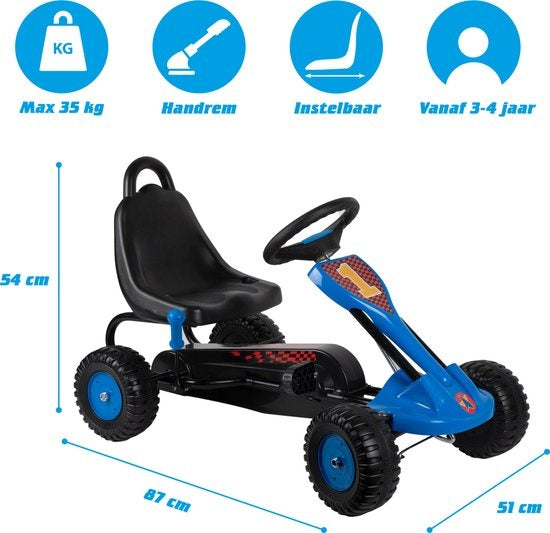 Gokart - Stahl - Einstellbar - Handbremse - Max 35 Kilo - 3-4 Jahre - Blau/Schwarz