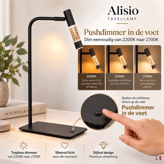 Tischlampe Alisio 4593ZW, schwarz, mit mundgeblasenem Glas, dimmbar, 47 cm hoch, Steinhauer Design-Beleuchtung