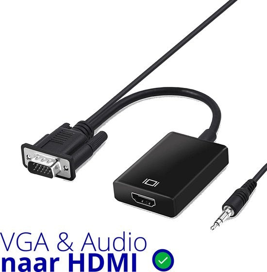 TechvavoÂ® VGA (+ Audio) zu HDMI Konverter Universal - Mit 3.5MM Klinke Aux & USB Stromkabel - Analog zu Digital Video Konverter - Stecker zu Buchse - 1080P Full HD - inklusive USB Stromkabel