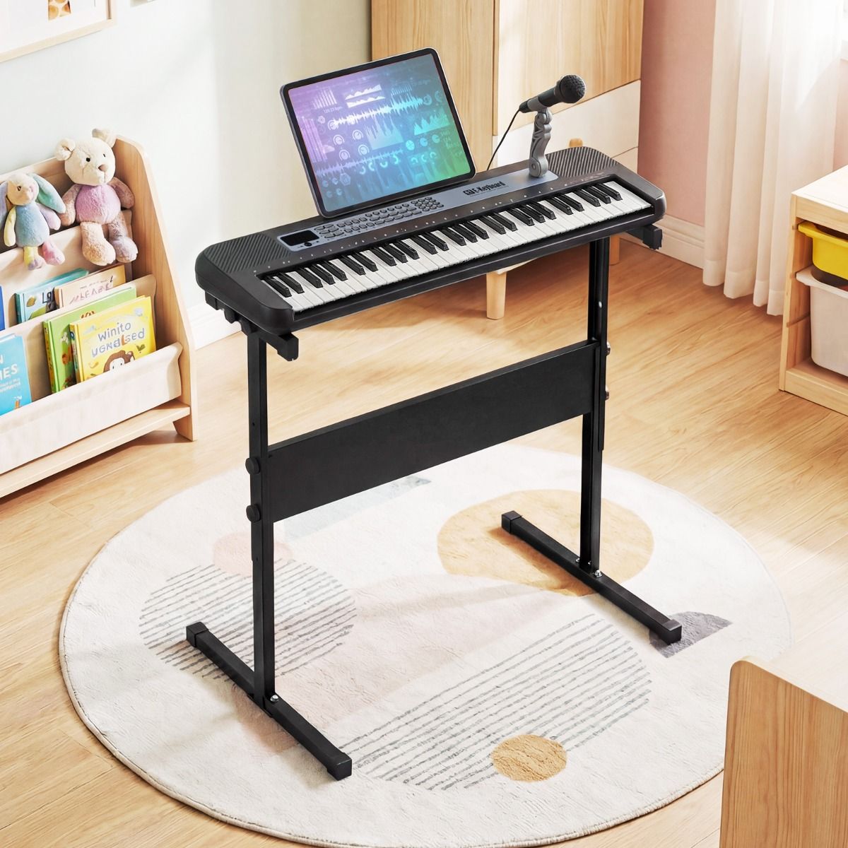 Coast Kinderkeyboard – 61 Tasten – verstellbarer Ständer – mit Mikrofon und Notenständer – schwarz/rot