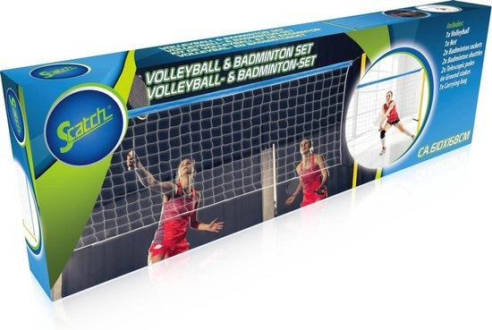 Scatch Volleyball- und Badminton-Set - mit Netz, Schlägern, Shuttles und Ball - Tragetasche - 310 x 168 cm