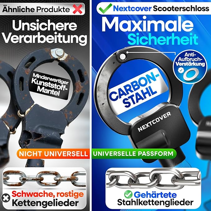 NEXTCOVER E-Scooter-Schloss – Handfessel-Schloss – 90 cm – 3 Schlüssel – wetterfest