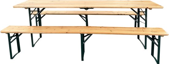 AXI Toon Biertisch-Set – Klapptisch und 2 Bänke – 220 cm – Stahlgestell & Holz – Mit Gummifüßen – Picknicktisch für den Außenbereich