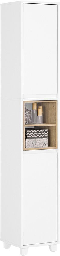 SoBuy BZR147-W Badezimmerschrank - Weißer Hochschrank mit 2 Türen & Fächern