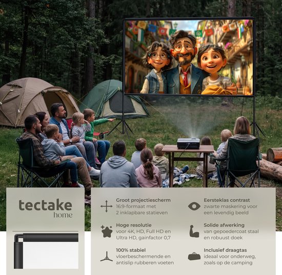 tectake® Beamer-Leinwand – 100 Zoll (257 cm) – 16:9-Projektionsleinwand mit doppeltem Stativ – 4K HD – aufrollbar – ausziehbar – Projektionsleinwand – Präsentationsleinwand – Heimkino – inklusive Tragetasche