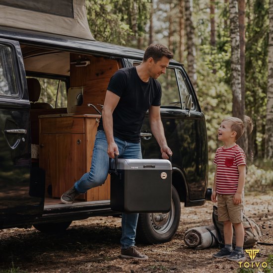 Toivo Elektrische Kühlbox – 40 Liter – 12 V und 230 Volt – Auto – Camping-Kühlschrank – Kühlen und Heizen – Frigobox – Schwarz