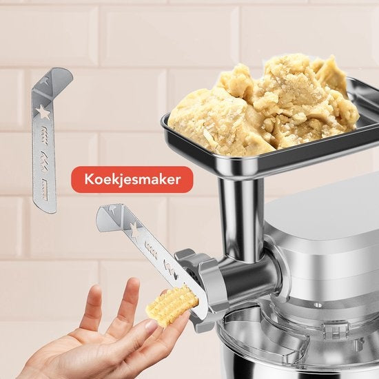 KitchenBrothers Küchenmaschine - Komplettset - 15 Zubehörteile - Küchenroboter - 6L - 1500W - Silber